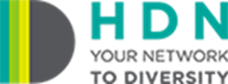 HDN Logo - a D with yellow, lime green, and forest green on the straight edge with HDN in green to the right and "Your Network to Diversity " in grey along the bottom