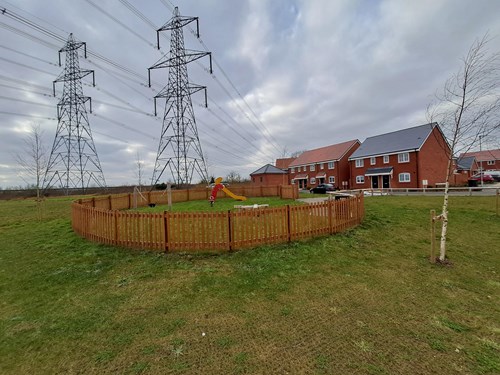 A view of the children's playground on the Ridleys Orchard housing development in Whitton, Ipswich