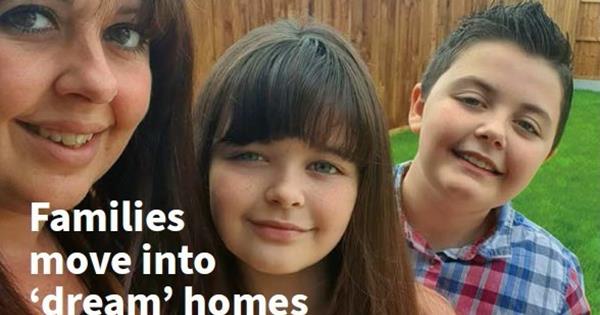 Eastlight resident and her two children with "families move into 'dream' home"