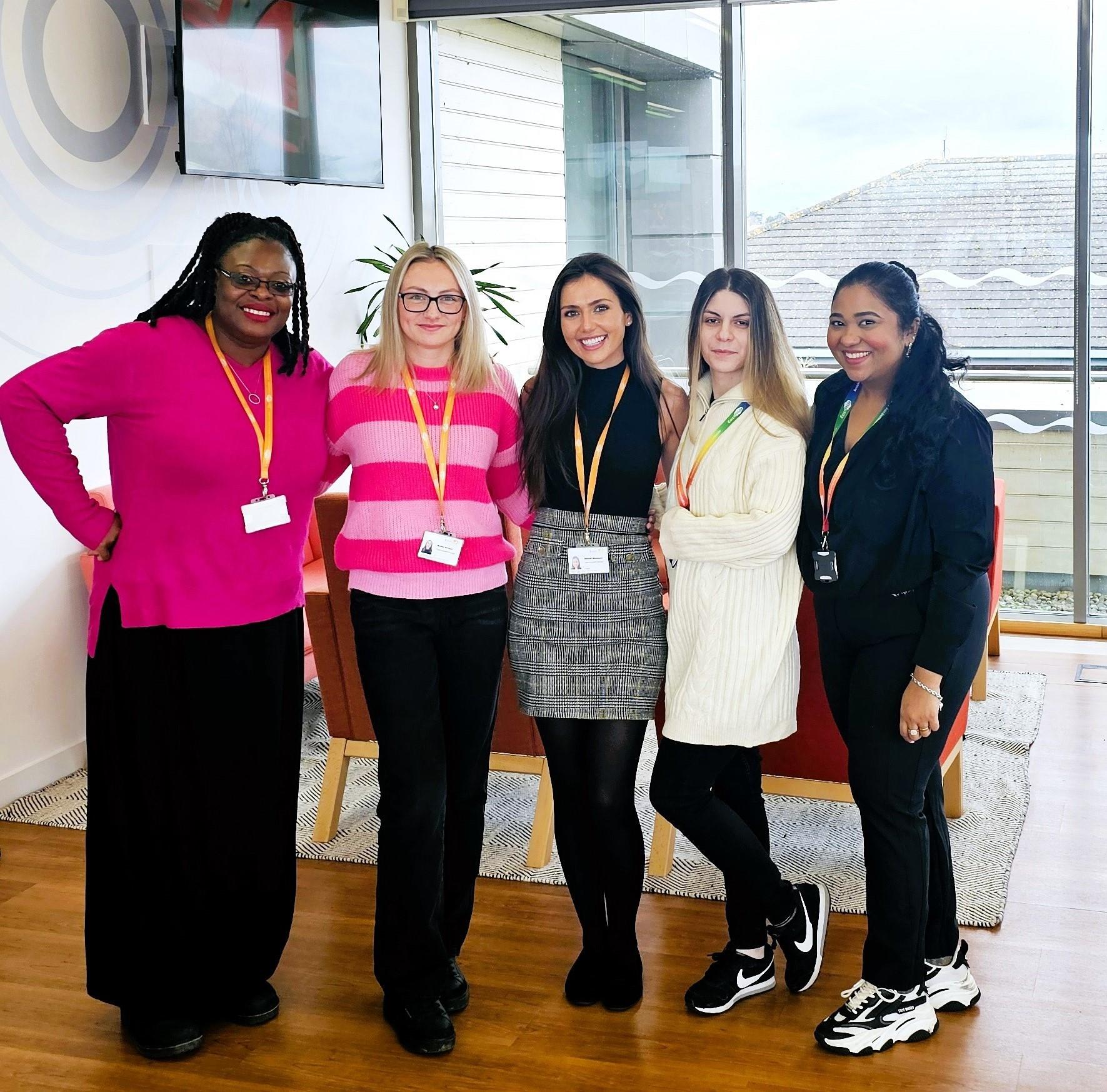 Left to Right: Abena Barrett, Maddie Harrison, Hannah Ghanavati, Simona Simonyan and Ashni Anto from Eastlight's Talent Team