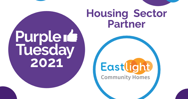 Housing Sector Partner in whiting with "Purple Tuesday 2021" and "Eastlight community Homes" logos
