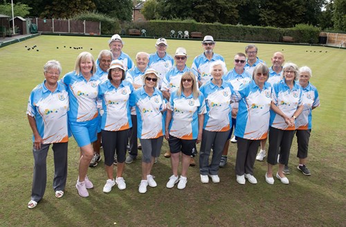 The Silver End Bowls Club in their new shirts