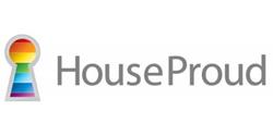 Houseproud Logo - Keyhole shape with rainbow colours inside with "HouseProud" to the right