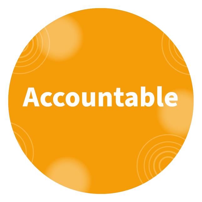 The word Accountable written on a circular orange background
