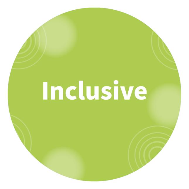 The word Inclusive written on a circular green background